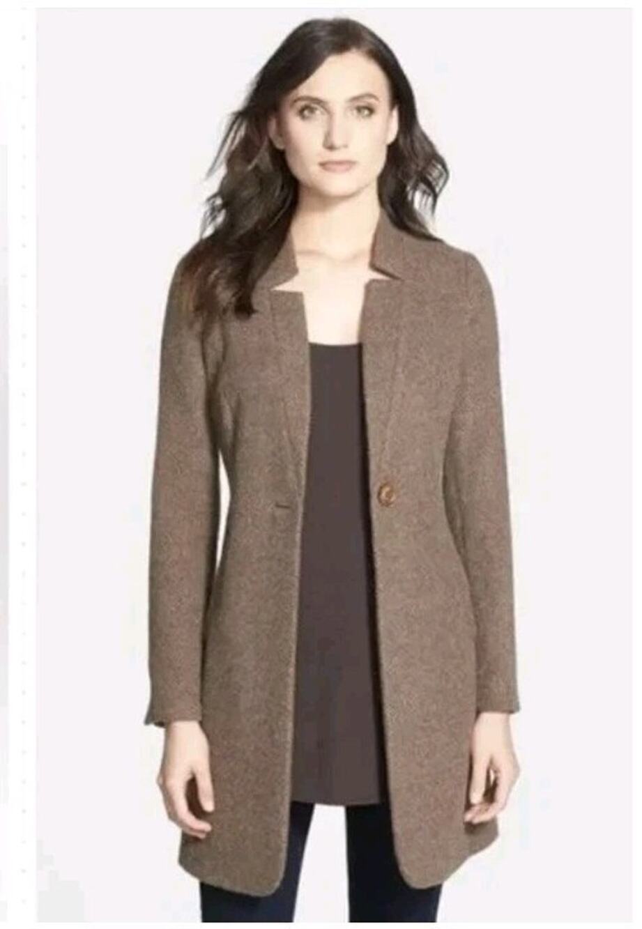 Eileen Fisher Fisher Project Notch Collar Alpaca Wool Tweed Jacket Brown M